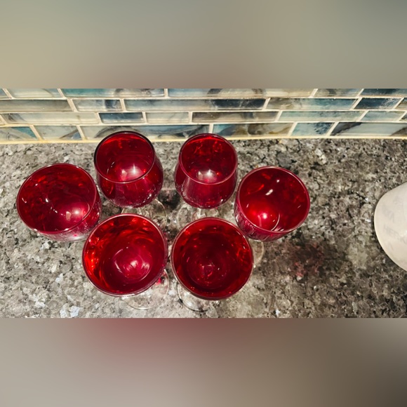 Vintage Ruby Red Cordial Set of 6 Crystal Glass Stems 5" Tall - Picture 4 of 11